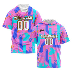 Benutzerdefinierte Rosa Blau Kurzarm-Kapuzenpullover für Männer Frauen Hemden mit Kapuzen gedruckt Name Logo