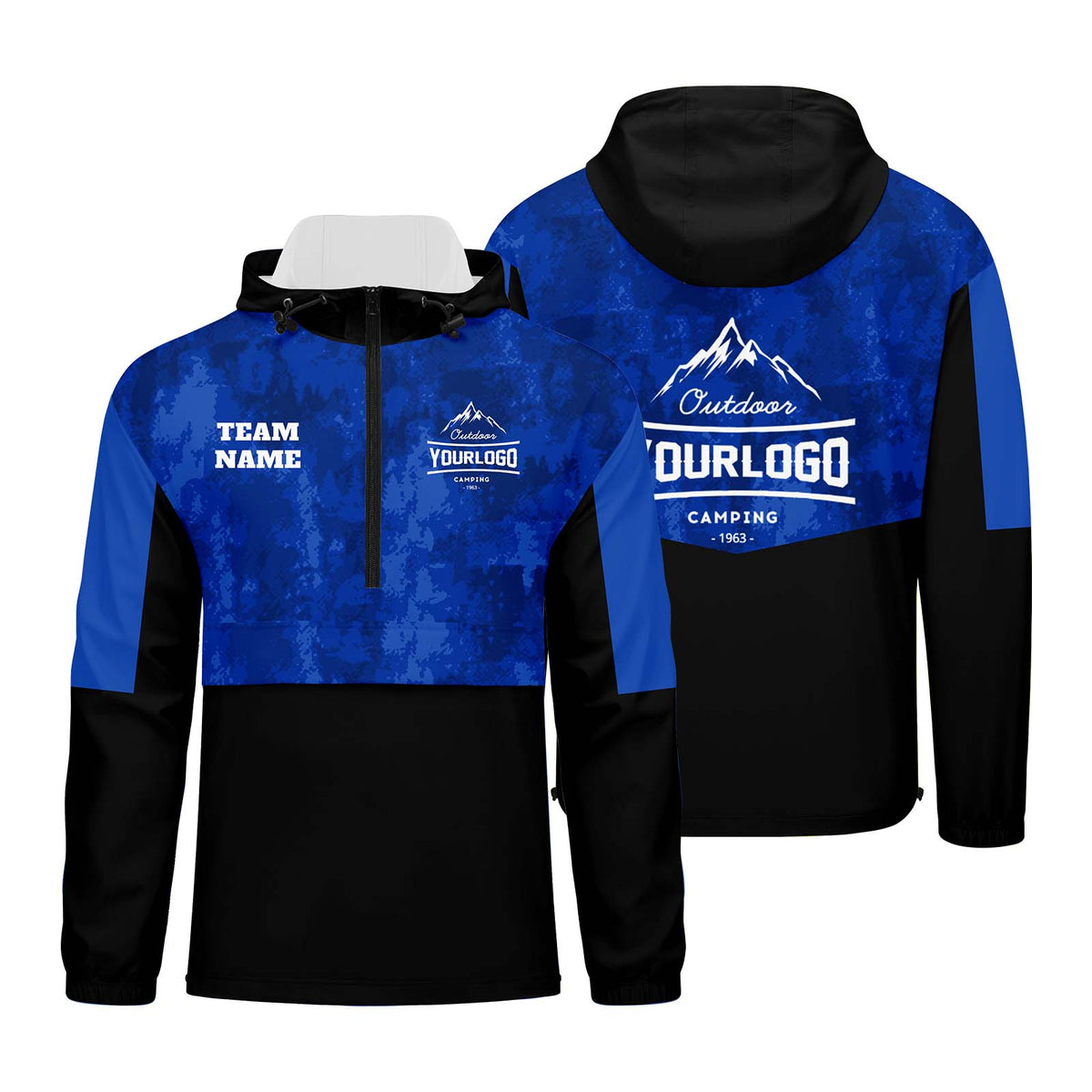 Anpassbare Blau  Camouflage Winddichte Softshell Kapuzenjacke - Vollverschluss, Logo- & Text-Druck
