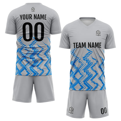 Benutzerdefinierte Grau Blau Fußball Trikots für Männer Frauen Personalisierte Fußball Uniformen für Erwachsene und Kind