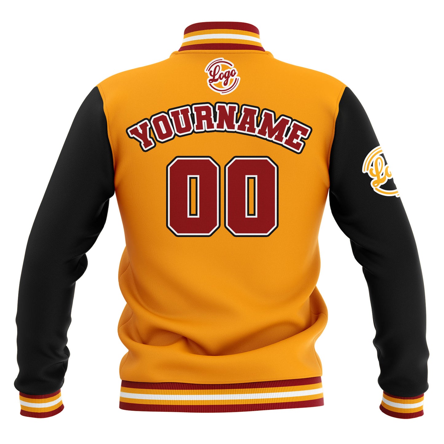 Benutzerdefiniert Schwarz Gelb Rot Wasserdichte Varsity Jacken Personalisiert genäht Name Nummer Logo zu Letterman Jacken