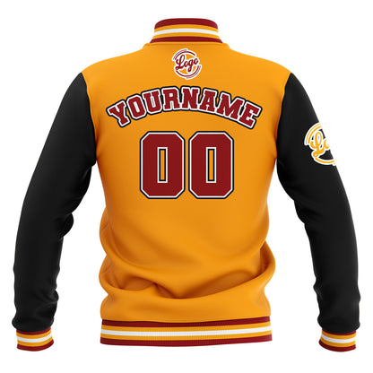 Benutzerdefiniert Schwarz Gelb Rot Wasserdichte Varsity Jacken Personalisiert genäht Name Nummer Logo zu Letterman Jacken