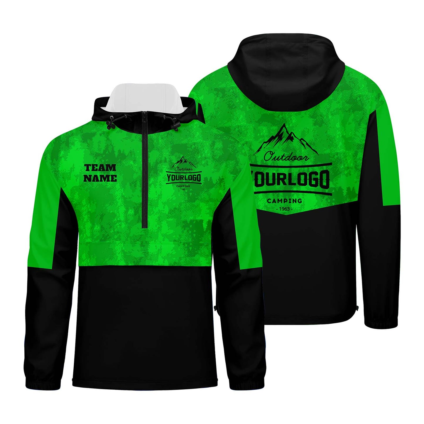 Anpassbare Grün Tarnung Winddichte Softshell Kapuzenjacke - Vollverschluss, Logo- & Text-Druck