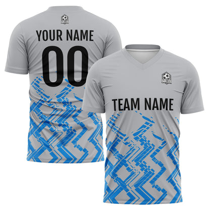 Benutzerdefinierte Grau Blau Fußball Trikots für Männer Frauen Personalisierte Fußball Uniformen für Erwachsene und Kind