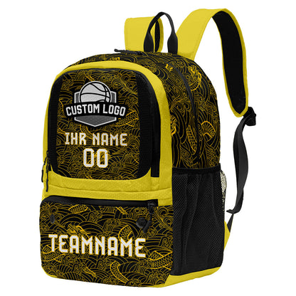 Personalisierter gelb - schwarzer Basketball - Fußballrucksack mit Spielernamen & Nummern und Teamlogo #BP-0919-0040