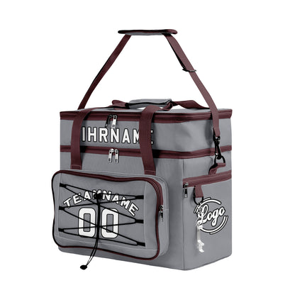 Maßgeschickerte Grau Braun vollflächig bedruckte isolierte Kühltasche mit Doppelwand Wasserdichte 600D Oxford Picknick-Tragetasche für Teamevents & Outdoor-Grillen
