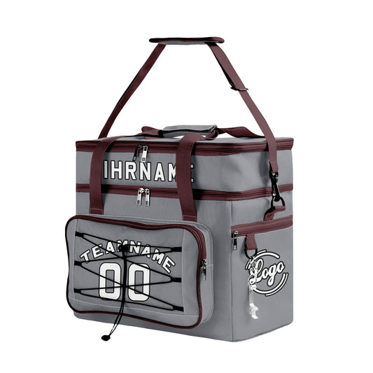 Maßgeschickerte Grau Braun vollflächig bedruckte isolierte Kühltasche mit Doppelwand Wasserdichte 600D Oxford Picknick-Tragetasche für Teamevents & Outdoor-Grillen
