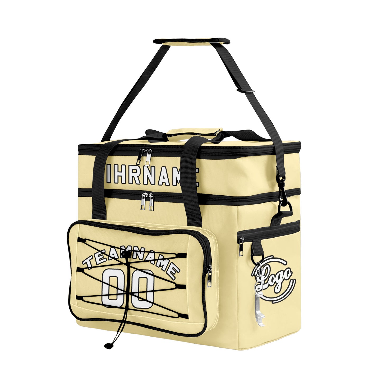 Maßgeschickerte Gelb Schwarz vollflächig bedruckte isolierte Kühltasche mit Doppelwand Wasserdichte 600D Oxford Picknick-Tragetasche für Teamevents & Outdoor-Grillen