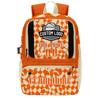 Personalisierter Basketball - und Fußballrucksack in Orange und Beige mit Spielernamen & Nummern und Teamlogo #BP-0919-0023