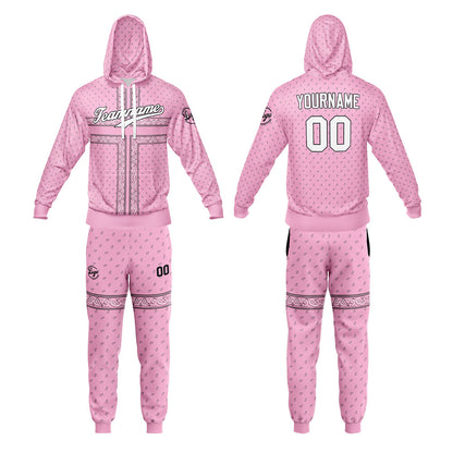 Benutzerdefiniert Rosa Tarnung Sport Jersey Satz Trainingsanzug Zur Seite fahren Kapuzenpullover Oberteile und Hose Satz Königlich