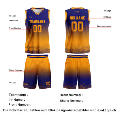 Benutzerdefinierter Blau Gelb Farbverlauf Basketball Jersey Uniform Anzug gedruckt Ihr Logo Name Nummer