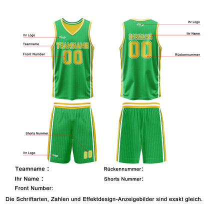 Benutzerdefinierte Grün Gelb Reversible Basketball Jersey Personalisierte Drucken Name Nummer Logo