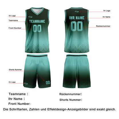 Benutzerdefinierter Olivgrün Blau Farbverlauf Basketball Jersey Uniform Anzug gedruckt Ihr Logo Name Nummer
