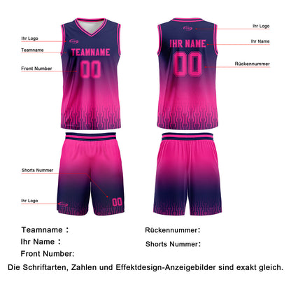 Benutzerdefinierter Blau Mary Rot Farbverlauf Basketball Jersey Uniform Anzug gedruckt Ihr Logo Name Nummer
