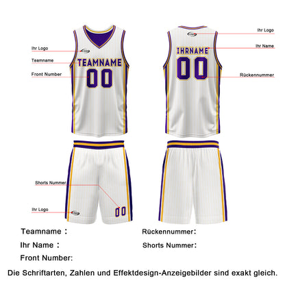 Benutzerdefinierte Weiß Lila Gelb Reversible Basketball Jersey Personalisierte Drucken Name Nummer Logo