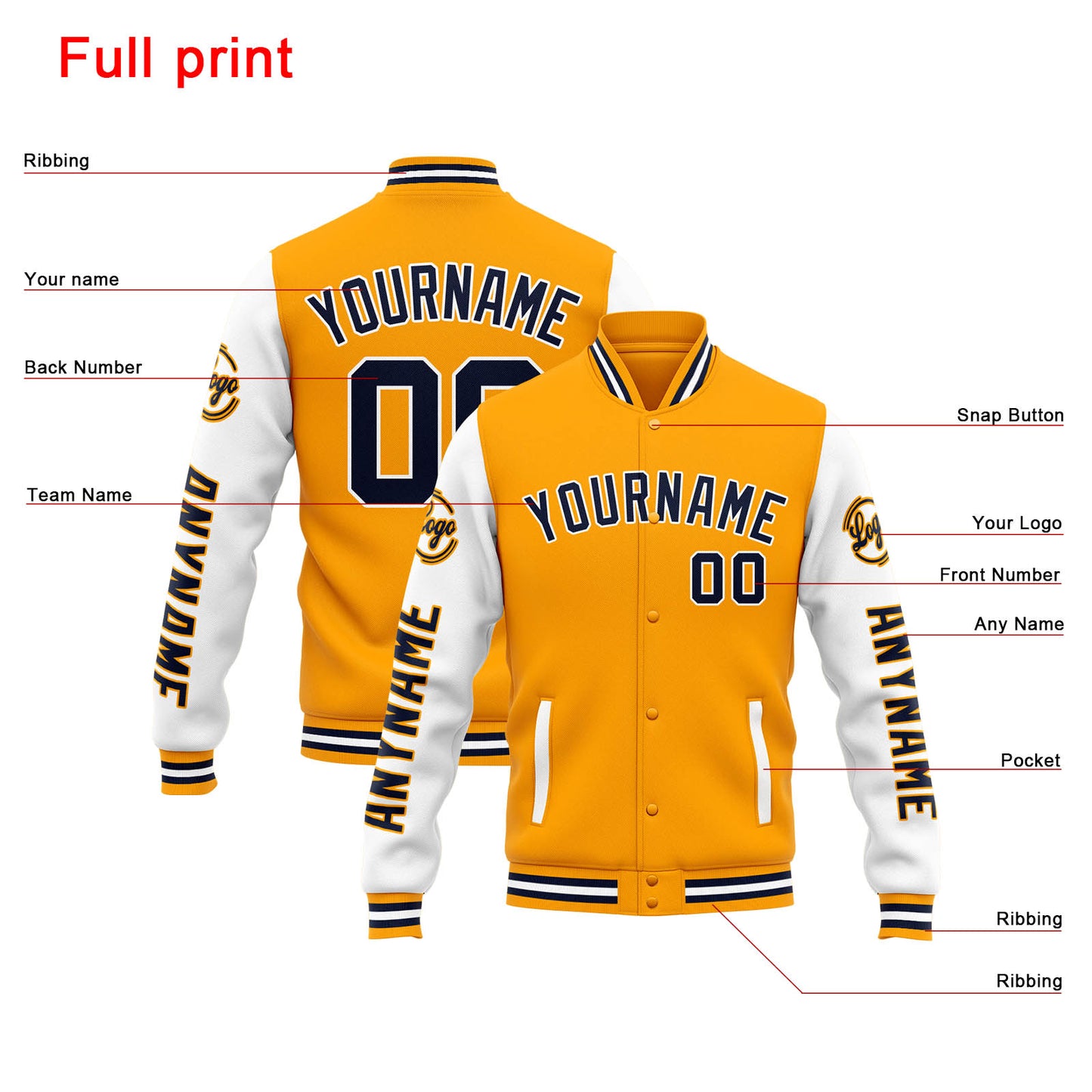Benutzerdefinierte Varsity-Jacke. Letterman-Jacke für Männer, Frauen und Jugendliche Orange Weiß