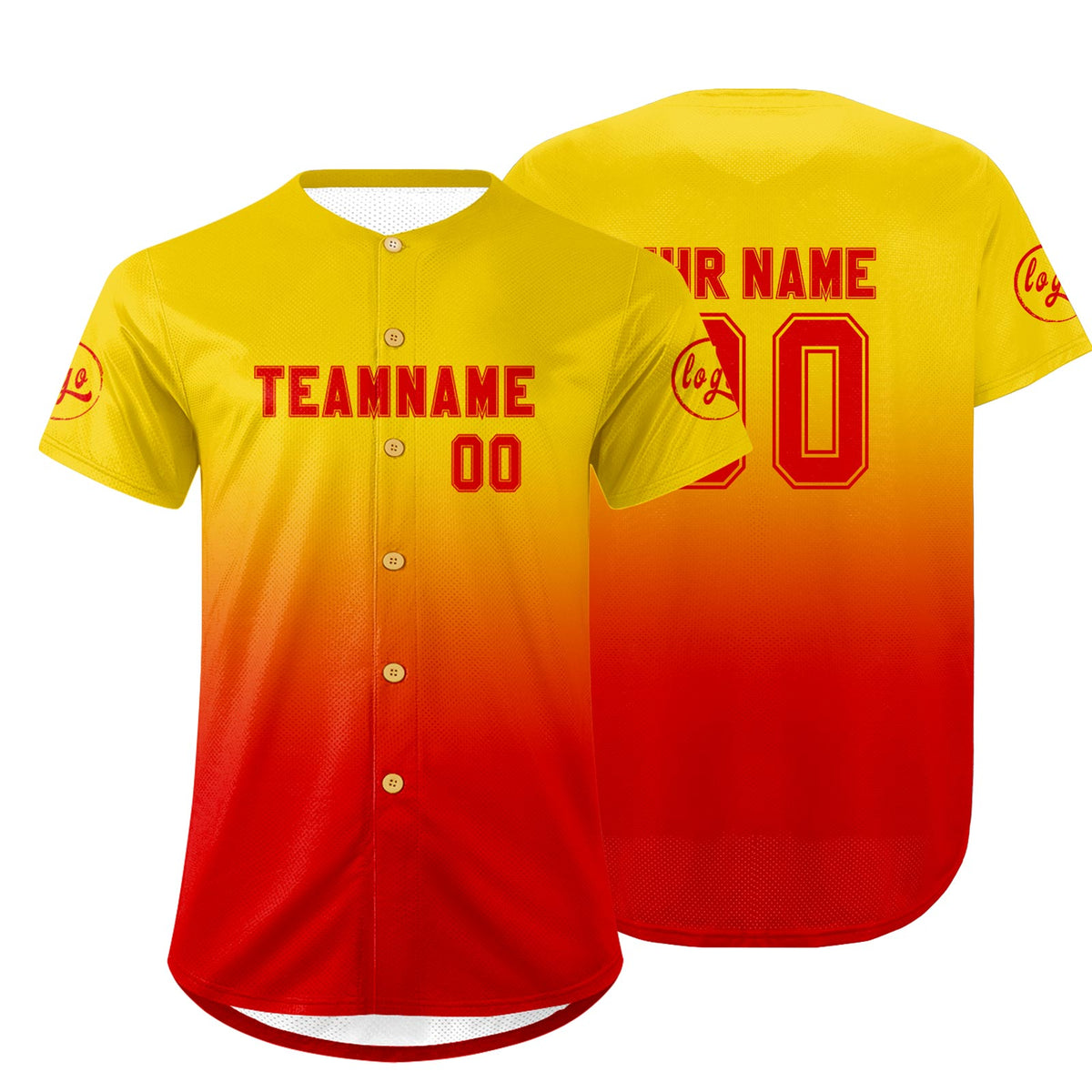 Benutzerdefiniert Gelb Rot Personalisierter Baseball Jersey mit Farbverlauf Team Uniform mit Namen und Nummer
