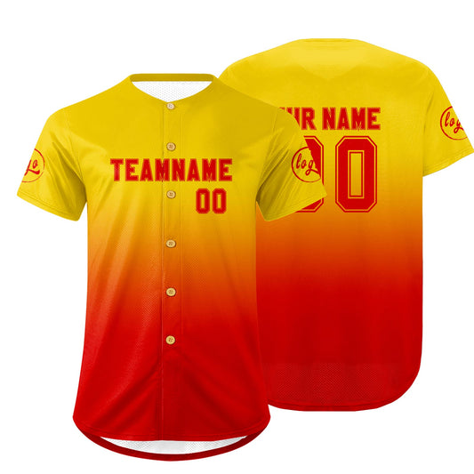 Benutzerdefiniert Gelb Rot Personalisierter Baseball Jersey mit Farbverlauf Team Uniform mit Namen und Nummer