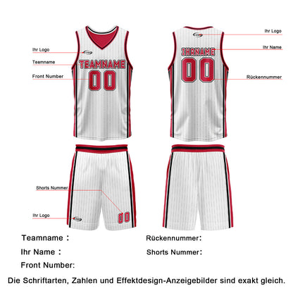 Benutzerdefinierte Weiß Rot Reversible Basketball Jersey Personalisierte Drucken Name Nummer Logo