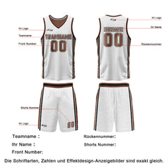 Benutzerdefinierte Weiß Braun Reversible Basketball Jersey Personalisierte Drucken Name Nummer Logo