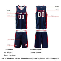 Benutzerdefinierte Marine Weiß Rot Reversible Basketball Jersey Personalisierte Drucken Name Nummer Logo