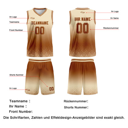Benutzerdefinierter Beige Braun Farbverlauf Basketball Jersey Uniform Anzug gedruckt Ihr Logo Name Nummer