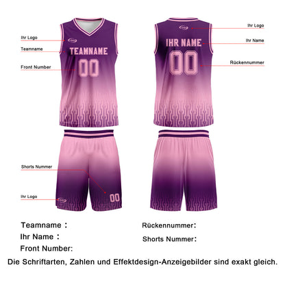 Benutzerdefinierter Lila Rosa Farbverlauf Basketball Jersey Uniform Anzug gedruckt Ihr Logo Name Nummer