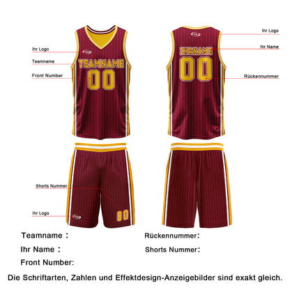 Benutzerdefinierte Rot Gelb Reversible Basketball Jersey Personalisierte Drucken Name Nummer Logo