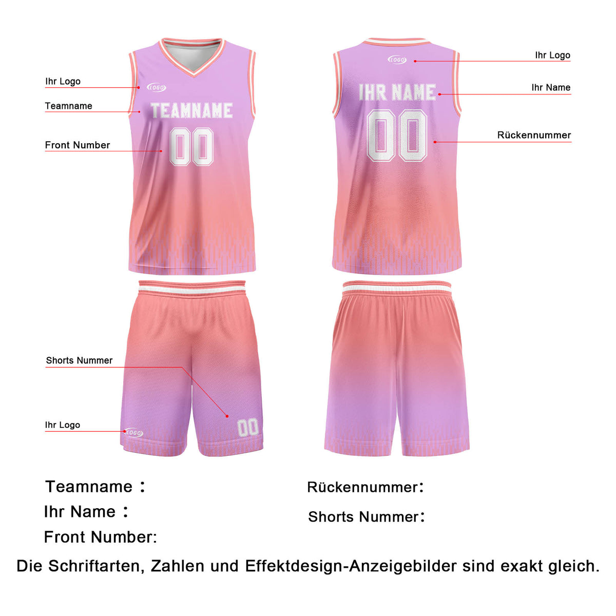 Benutzerdefinierter Lila Rosa Weiß Farbverlauf Basketball Jersey Uniform Anzug gedruckt Ihr Logo Name Nummer