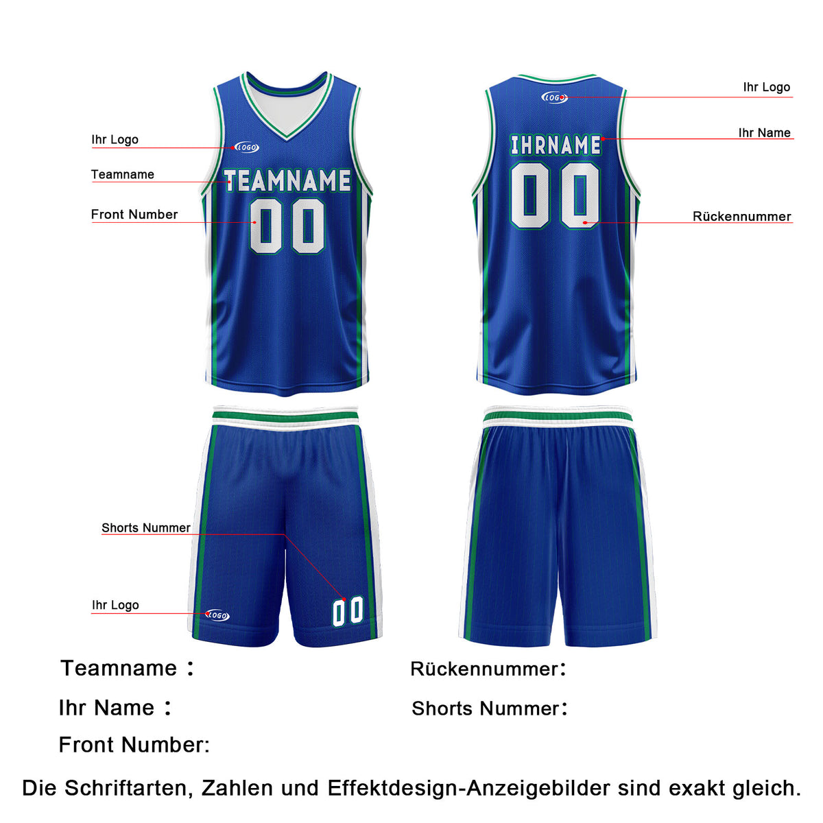 Benutzerdefinierte Blau Weiß Grün Reversible Basketball Jersey Personalisierte Drucken Name Nummer Logo