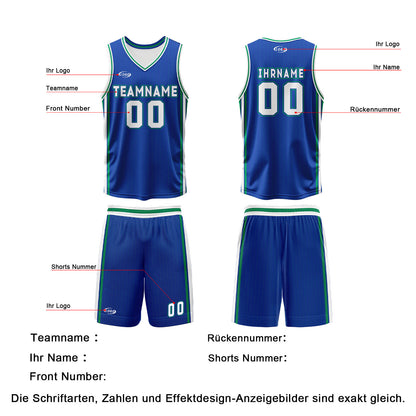 Benutzerdefinierte Blau Weiß Grün Reversible Basketball Jersey Personalisierte Drucken Name Nummer Logo