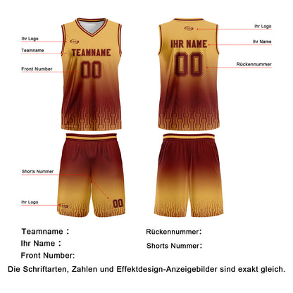 Benutzerdefinierter Braun Farbverlauf Basketball Jersey Uniform Anzug gedruckt Ihr Logo Name Nummer