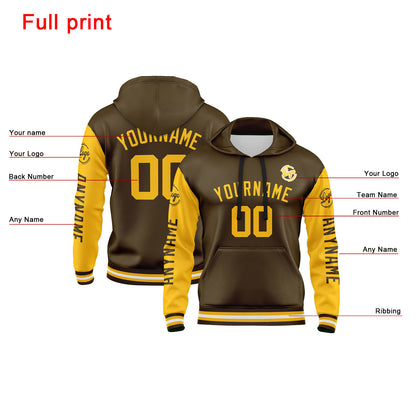 Benutzerdefiniert Braun Gelb Hoodie Personalisiert Männer Pullover Hoodie Gedruckt Team Name Number Logo für Frauen