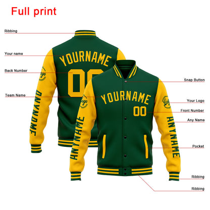 Benutzerdefinierte Varsity-Jacke. Letterman-Jacke für Männer, Frauen und Jugendliche Grün Gelb