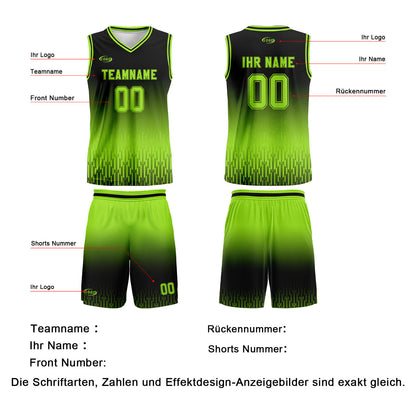 Benutzerdefinierter Schwarz Hellgrün Farbverlauf Basketball Jersey Uniform Anzug gedruckt Ihr Logo Name Nummer