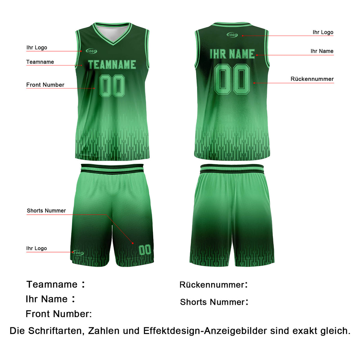 Benutzerdefinierter Olivgrün Grün Farbverlauf Basketball Jersey Uniform Anzug gedruckt Ihr Logo Name Nummer