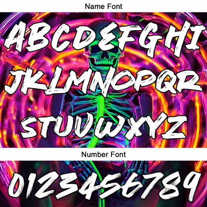 Benutzerdefinierter Sweatshirt-Hoodie für Mann, Frau, Mädchen, Junge. Drucken Sie Ihr Logo, Ihren Namen und Ihre Nummer Neon Skelett