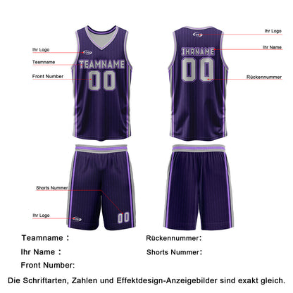 Benutzerdefinierte Lila Grau Reversible Basketball Jersey Personalisierte Drucken Name Nummer Logo
