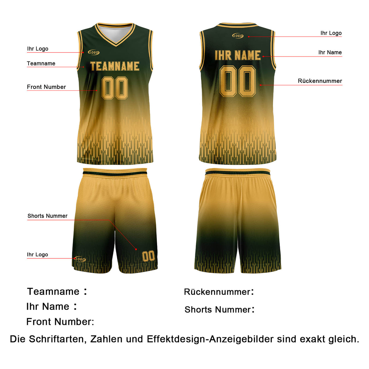 Benutzerdefinierter Olivgrün Hellbraun Farbverlauf Basketball Jersey Uniform Anzug gedruckt Ihr Logo Name Nummer