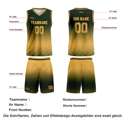 Benutzerdefinierter Olivgrün Hellbraun Farbverlauf Basketball Jersey Uniform Anzug gedruckt Ihr Logo Name Nummer