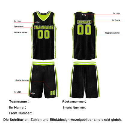Benutzerdefinierte Schwarz Neon Grün Reversible Basketball Jersey Personalisierte Drucken Name Nummer Logo