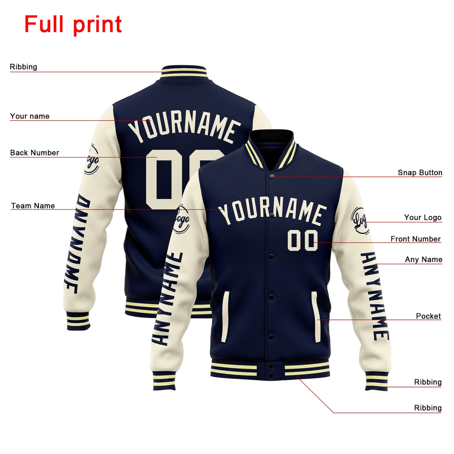 Benutzerdefinierte Varsity-Jacke. Letterman-Jacke für Männer, Frauen und Jugendliche Marine Orange