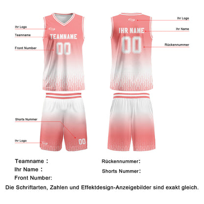 Benutzerdefinierter Rosa Weiß Farbverlauf Basketball Jersey Uniform Anzug gedruckt Ihr Logo Name Nummer