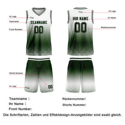 Benutzerdefinierter Weiß Grün Farbverlauf Basketball Jersey Uniform Anzug gedruckt Ihr Logo Name Nummer