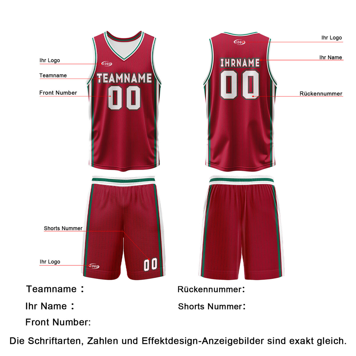 Benutzerdefinierte Rot Weiß Grün Reversible Basketball Jersey Personalisierte Drucken Name Nummer Logo