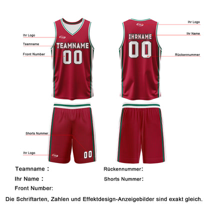 Benutzerdefinierte Rot Weiß Grün Reversible Basketball Jersey Personalisierte Drucken Name Nummer Logo
