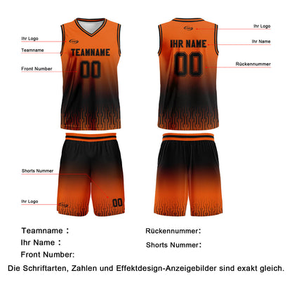 Benutzerdefinierter Orange Schwarz Farbverlauf Basketball Jersey Uniform Anzug gedruckt Ihr Logo Name Nummer