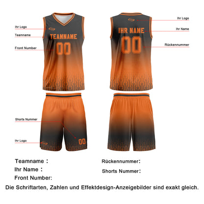 Benutzerdefinierter Grau Orange Farbverlauf Basketball Jersey Uniform Anzug gedruckt Ihr Logo Name Nummer
