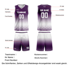 Benutzerdefinierter Lila Weiß Farbverlauf Basketball Jersey Uniform Anzug gedruckt Ihr Logo Name Nummer