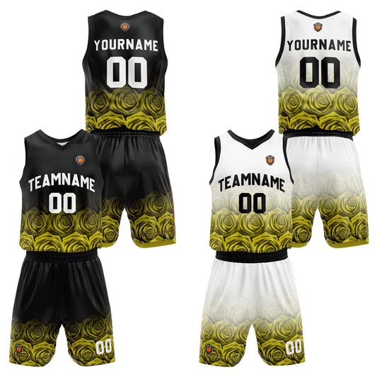 Benutzerdefinierte Rose Gelb Reversible Basketball Jersey Personalisierte Name Nummernlogo drucken