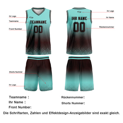 Benutzerdefinierter Cyan Dunkelbraun Farbverlauf Basketball Jersey Uniform Anzug gedruckt Ihr Logo Name Nummer